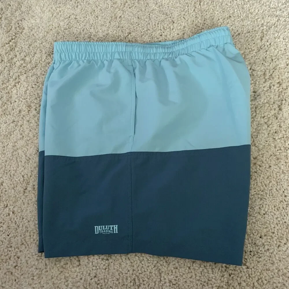 Duluth Trading Mens Swim Shorts Trunks Size 2XL 7” Inseam Two-Tone Blue Lined